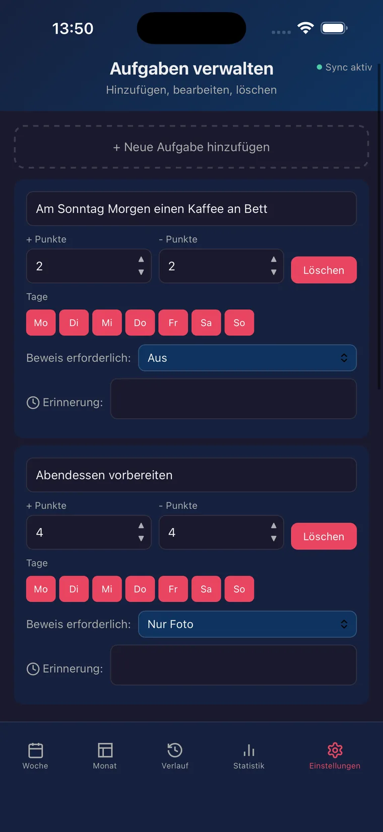Devotion App Screenshot: Belohnungen für erledigte D/s-Aufgaben freischalten